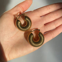 Chunky Ribbed Croissant Hoop Earrings - Anti-Tarnish Gold Plated