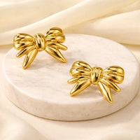 Gold Bow Stud Earrings - High Quality Vintage Fashion Jewelry