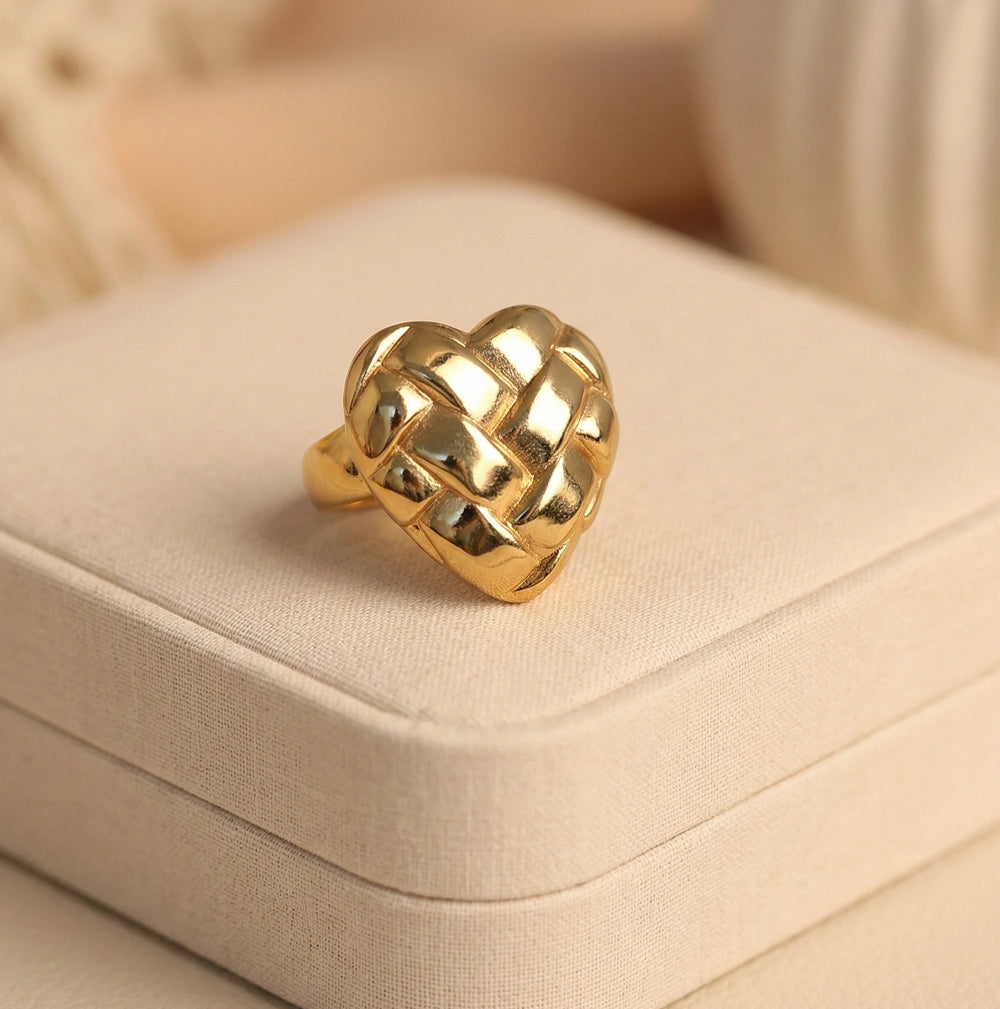 Woven Heart Statement Ring - Anti-Tarnish Gold Plated