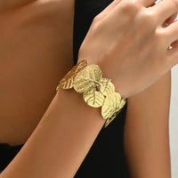 Textured Gold Leaf Cuff Bracelet | Anti-Tarnish Statement Bangle for Women