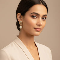 Korean Style Pearl Drop Earrings – Chic Champagne Enamel & Gold Tone Dangles