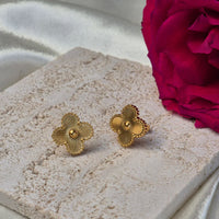 Anti-Tarnish Textured Clover Stud Earrings - Gold Plated Daily Wear