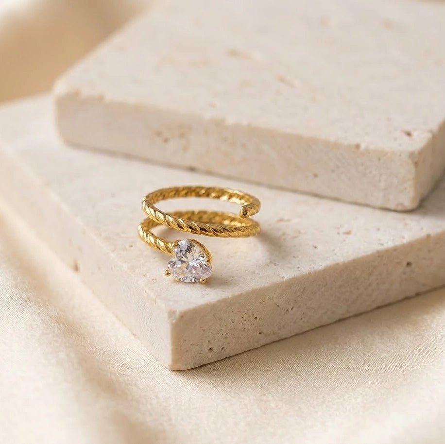 Twisted Spiral Heart Ring | Anti-Tarnish Wrap Ring for Women