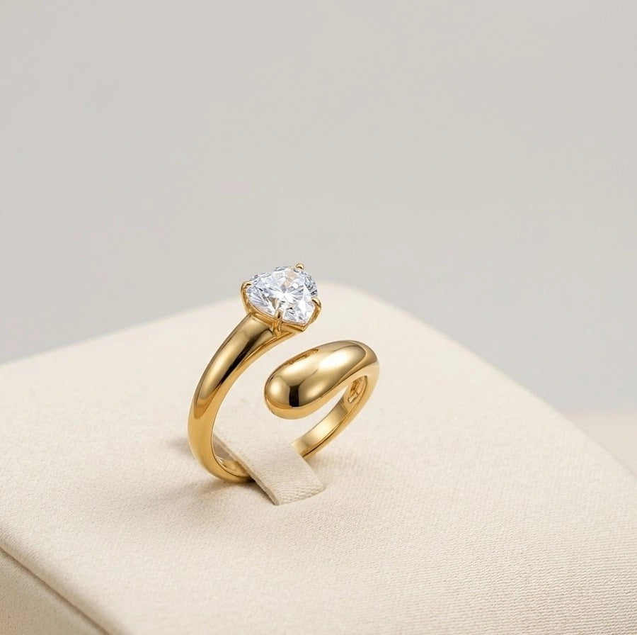 Heart Solitaire Wrap Ring - Anti-Tarnish Gold Plated | Moncheri