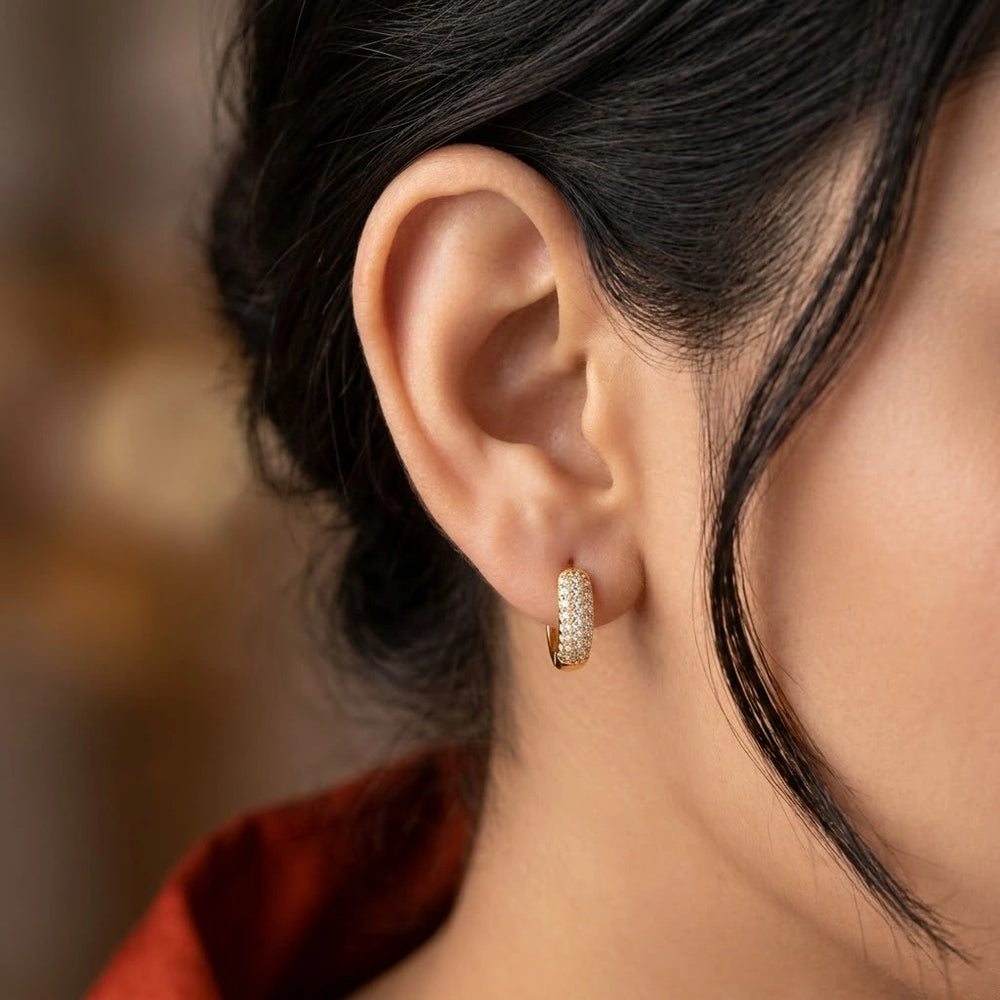 Pave Crystal Hoop Earrings - Anti Tarnish Gold Plated