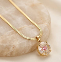 Floating Pink Heart Crystal Pendant - Anti-Tarnish Gold Plated Snake Chain Necklace