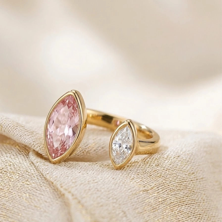 Marquise Pink and White Stone Toi et Moi Adjustable Fashion Ring