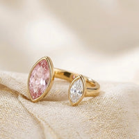 Marquise Pink and White Stone Toi et Moi Adjustable Fashion Ring