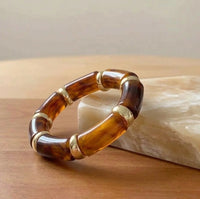 Vintage Amber Acrylic Statement Bracelet - Chunky Geometric Stretch Bangle
