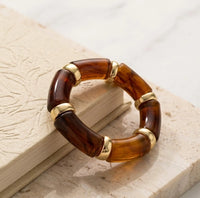 Vintage Amber Acrylic Statement Bracelet - Chunky Geometric Stretch Bangle