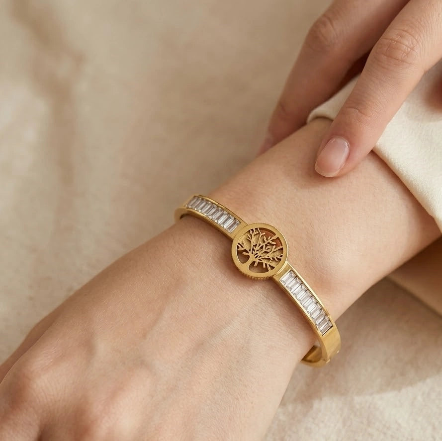 Tree of Life Baguette Crystal Bracelet | Anti-Tarnish Fashion Jewelry