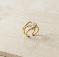 Wavy Triple Band Emerald Cut Ring | Anti-Tarnish Finish