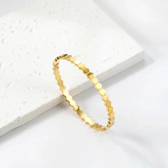 Hexagon Link Anti Tarnish Gold Plated Bracelet - Korean Style