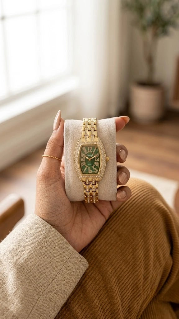 Premium Emerald Green Dial Anti-Tarnish Gold Plated Bracelet Watch for Women