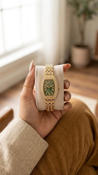 Premium Emerald Green Dial Anti-Tarnish Gold Plated Bracelet Watch for Women