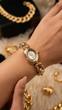 Anti-Tarnish Gold Plated Wavy Dial Watch - Minimalist Chain Design