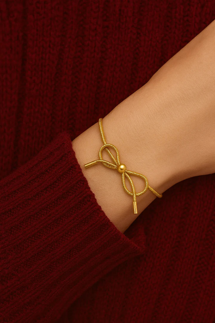 Bow Knot Snake Chain Bracelet - Gold Plated Anti-Tarnish Ribbon Design