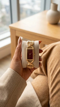 Vintage Maroon Dial Anti-Tarnish Gold Plated Watch | Moncheri Jewels