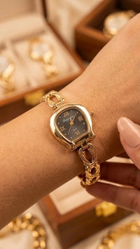 Vintage Aesthetic Anti-Tarnish Gold Plated Watch | Black Dial