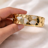 Geometric AD Studded Gold Plated Bangle - Anti Tarnish