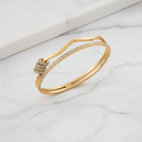 Crystal Wave Double Layer Cuff Bracelet - Anti Tarnish Gold Plated Korean Style Bangle for Women