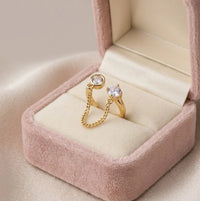 Dual Stone Chain Link Open Ring - Anti Tarnish Fashion Jewelry