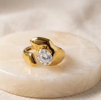Organic Shape Solitaire Statement Ring - Anti Tarnish