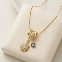 Evil Eye & Sunburst Charm Necklace | Anti-Tarnish Gold Plated Snake Chain
