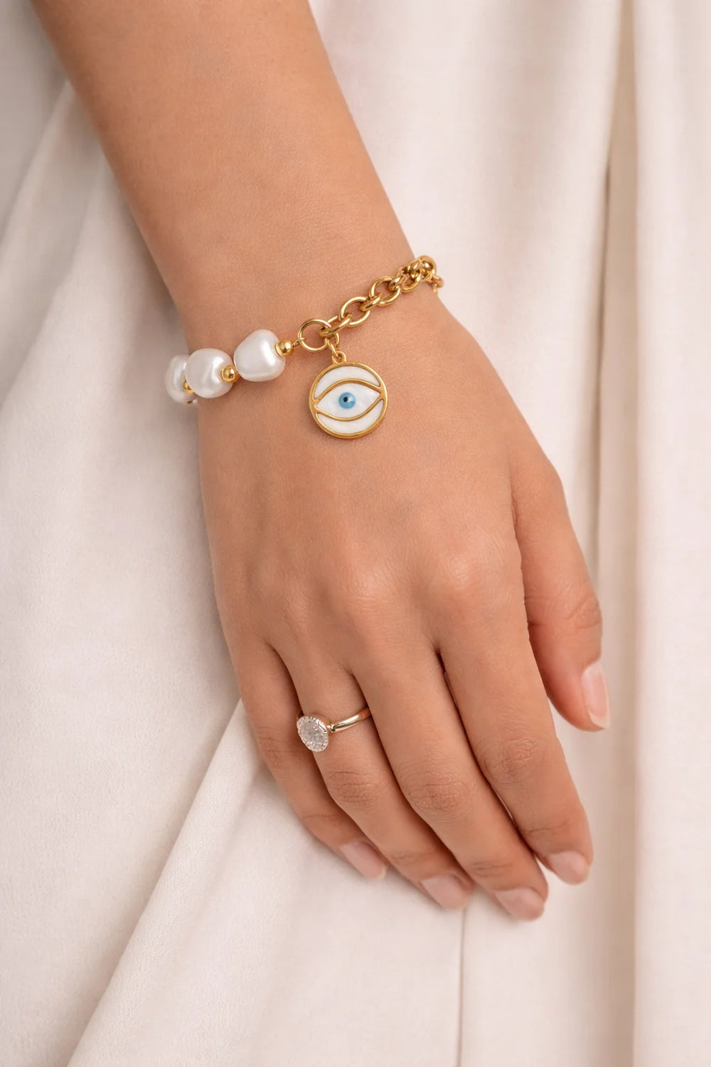 Evil Eye Pearl Bracelet - Anti Tarnish Gold Plated Korean Style Chain for Women