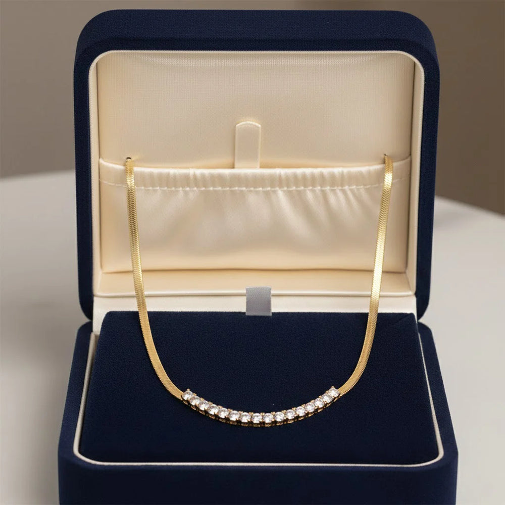 Anti-Tarnish Gold Plated Snake Chain Necklace with Diamond Bar – Sleek Korean Style Jewelry