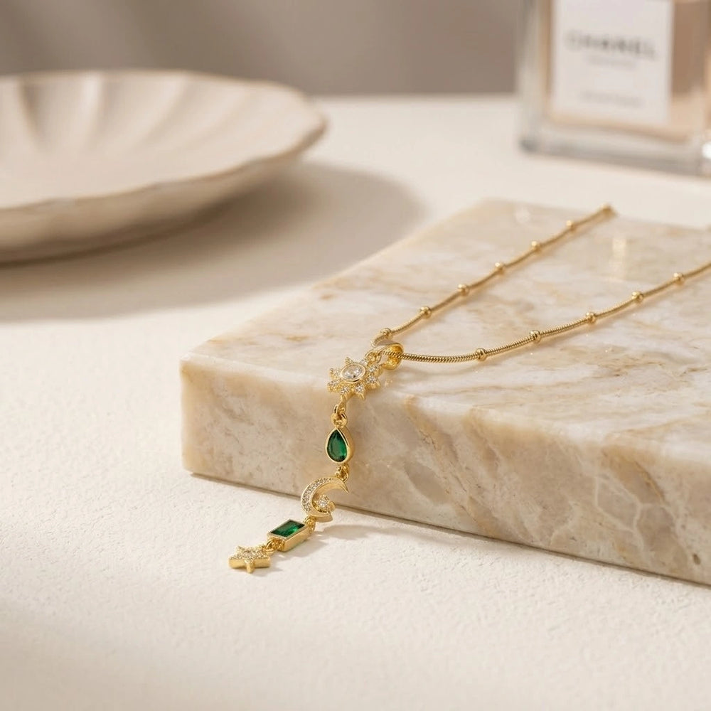 Celestial Sun Moon & Star Drop Necklace | Anti-Tarnish Gold Plated