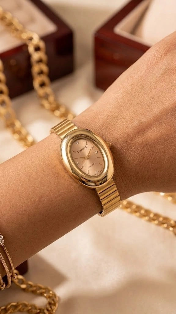 Vintage Oval Watch for Women - Anti-Tarnish Gold Plated