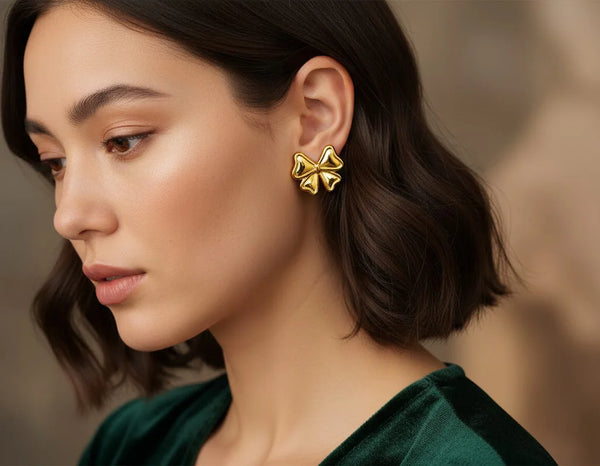 Bow Earrings Gold Plated – Anti-Tarnish Korean Style Ribbon Studs