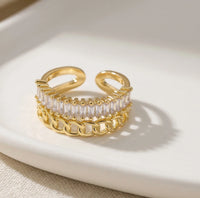 Gold Baguette & Chain Link Stackable Fashion Ring for Women