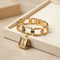 Elegant Rectangular Link Chain Bracelet Watch - Anti-Tarnish Gold Plated