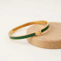 Green Enamel H Bangle | Anti-Tarnish Gold Plated Bracelet | Moncheri Jewels
