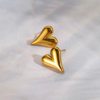 Puffy Heart Stud Earrings - Anti-Tarnish Gold Plated | 3D Design