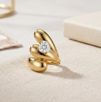 Korean Chunky Heart Statement Ring - Anti Tarnish Gold Plated