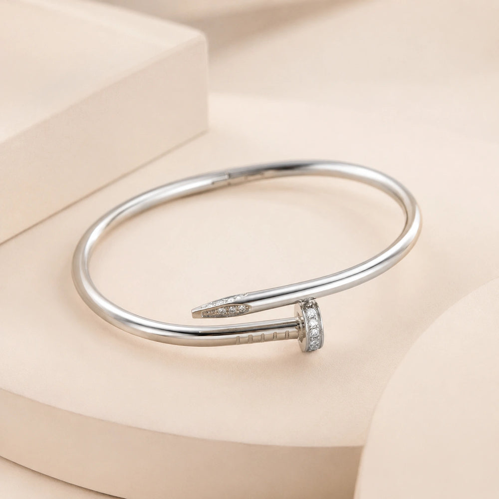 Silver Crystal Nail Bracelet | Minimalist Wrap Cuff Bangle