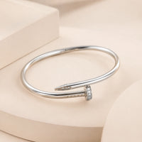 Silver Crystal Nail Bracelet | Minimalist Wrap Cuff Bangle
