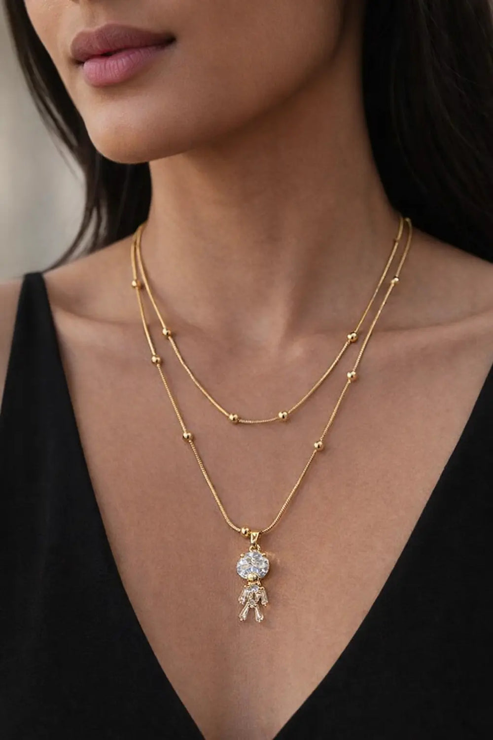 Crystal Teddy Bear Layered Necklace | Anti-Tarnish Gold Plated Chain for Women