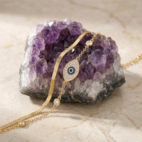 Evil Eye Layered Bracelet - Anti-Tarnish Gold Plated Snake Chain & Crystal Charm