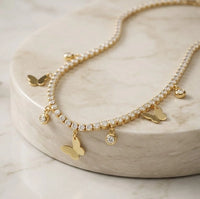 Korean Style Anti-Tarnish Gold-Plated Butterfly Tennis Necklace