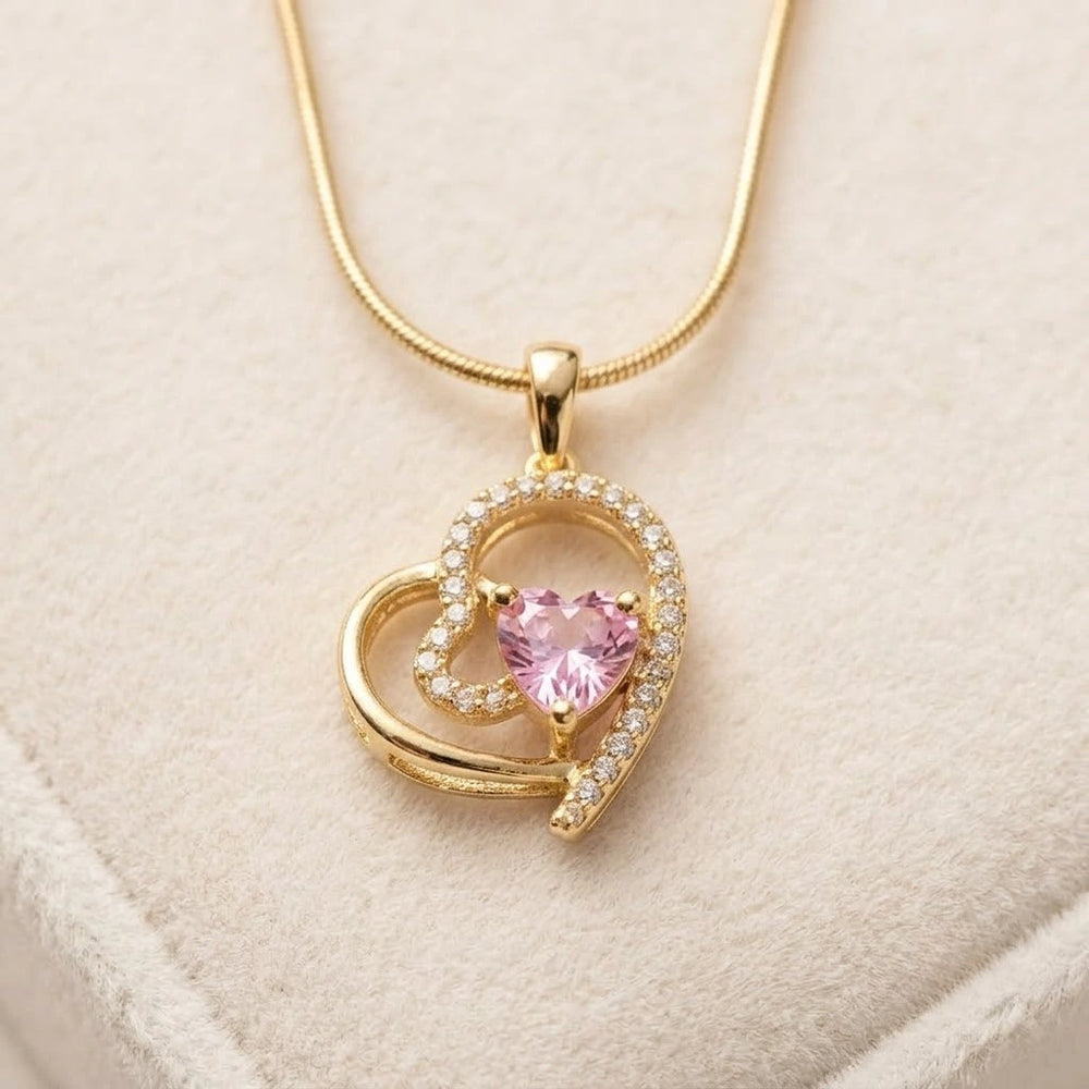 Anti-Tarnish Gold Plated Pink Heart Pendant Necklace