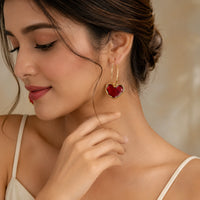 Red Heart Hoop Earrings