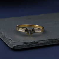 Gold Plated Bow Bangle with Baguette Crystals | Anti-Tarnish Korean Cuff Bracelet