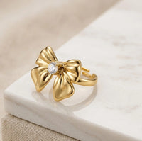 Bow Tie Statement Ring with CZ Stone - Anti Tarnish