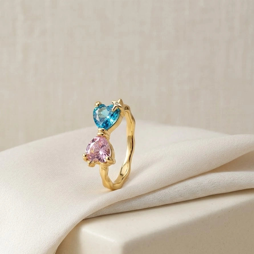 Pink & Blue Dual Heart Ring - High Quality Fashion Ring