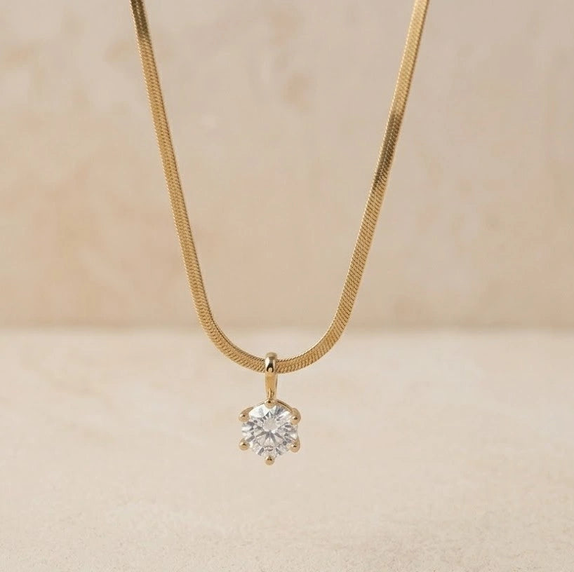 Anti-Tarnish Gold Plated Solitaire Pendant Snake Chain Necklace