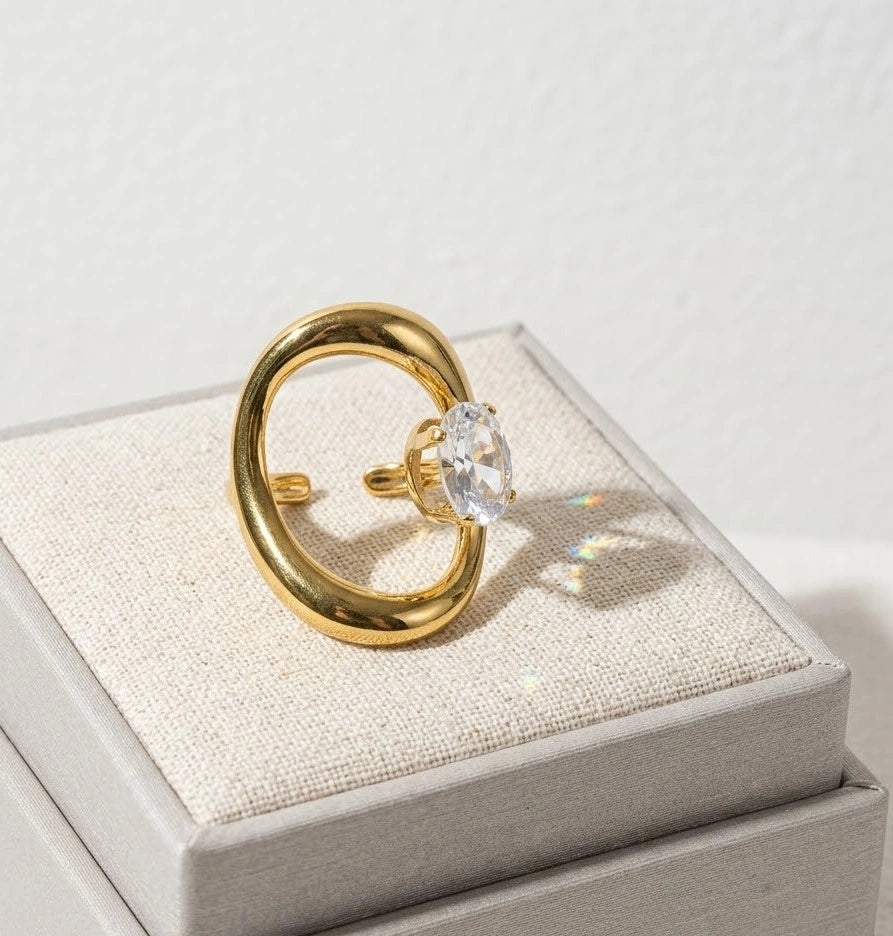 Nova Open Oval Statement Ring - Anti Tarnish Gold Plated